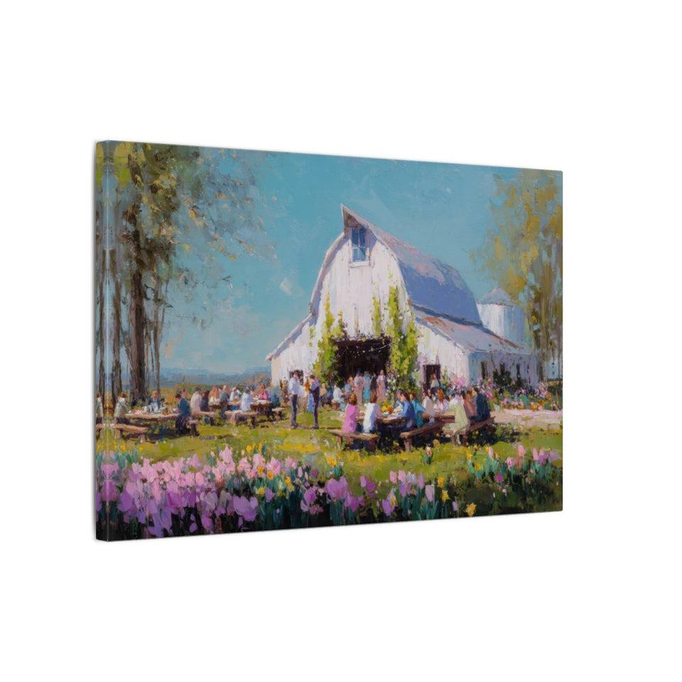 Spring Barn Wedding Art Print – gallery wrapped canvas, side view