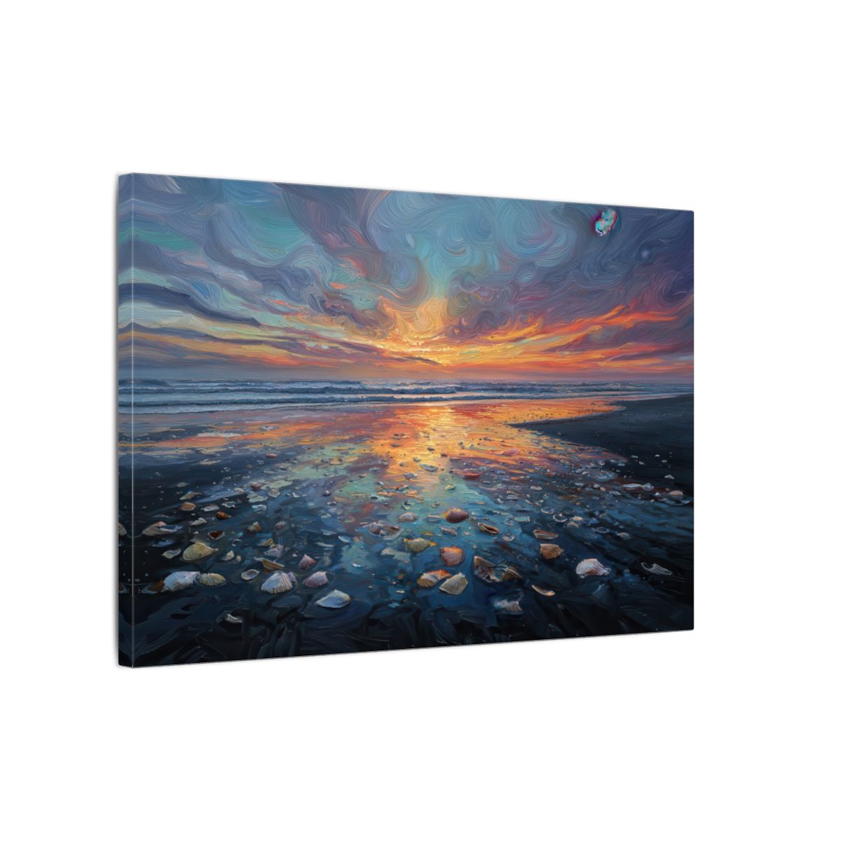 Sunset Beach Oil Painting Canvas Print – gallery wrapped canvas, side view