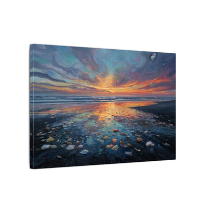 Sunset Beach Oil Painting Canvas Print – gallery wrapped canvas, side view
