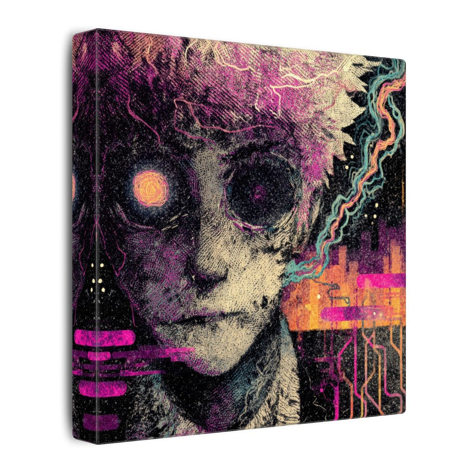 Surreal Cyberpunk Face Canvas Wall Art – gallery wrapped canvas, side view