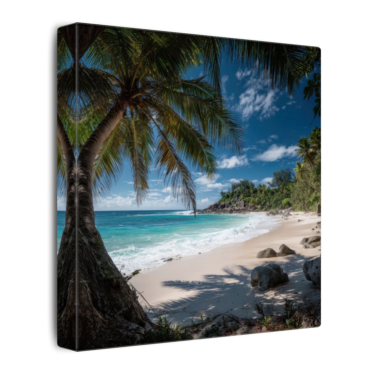 Tropical Beach Palm Tree Canvas Wall Art – gallery wrapped canvas, side view