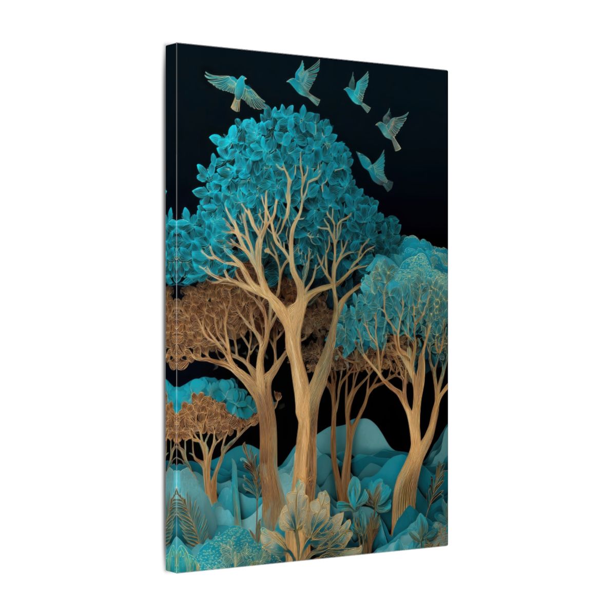 Turquoise Paper Cut Art Canvas Print – gallery wrapped canvas, side view