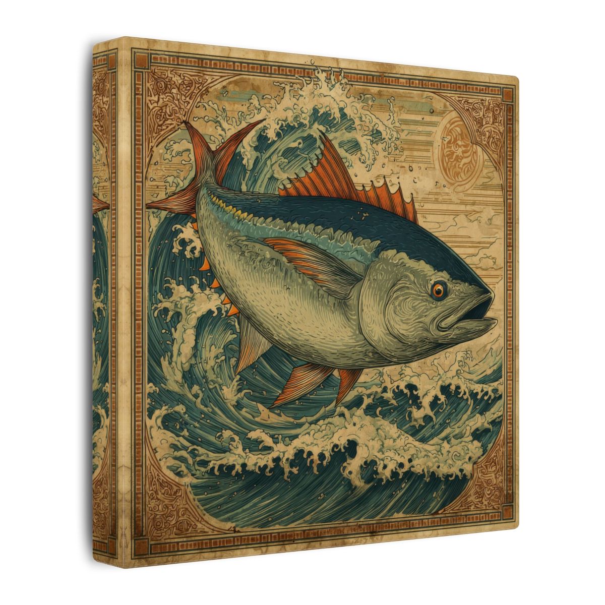 Vintage Tuna Ocean Wall Art – gallery wrapped canvas, side view