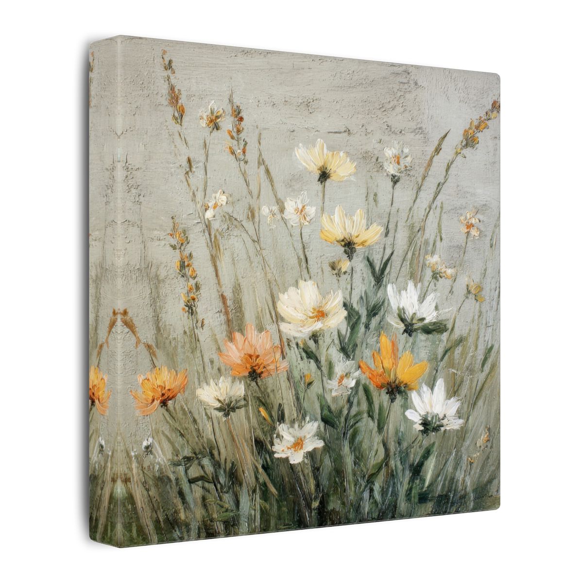 Vintage Wildflower Oil Painting Canvas Art – gallery wrapped canvas, side view