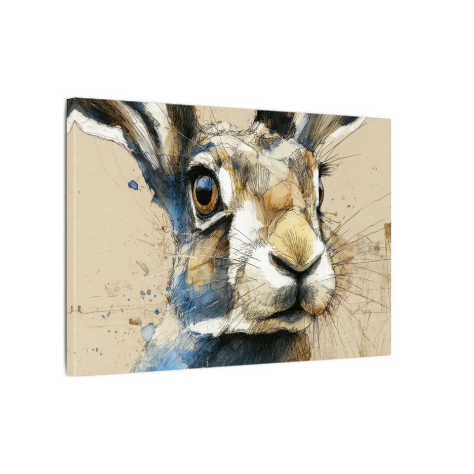Watercolor Rabbit Portrait Canvas Print – gallery wrapped canvas, side view