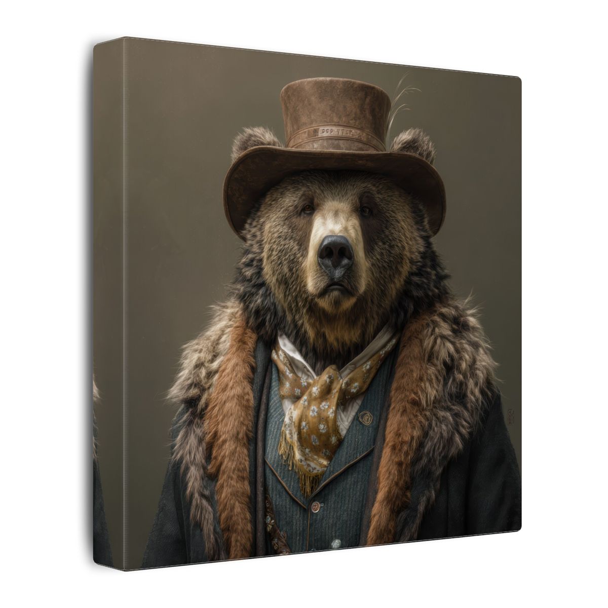 Western Bear Gentleman Canvas Wall Art – gallery wrapped canvas, side view