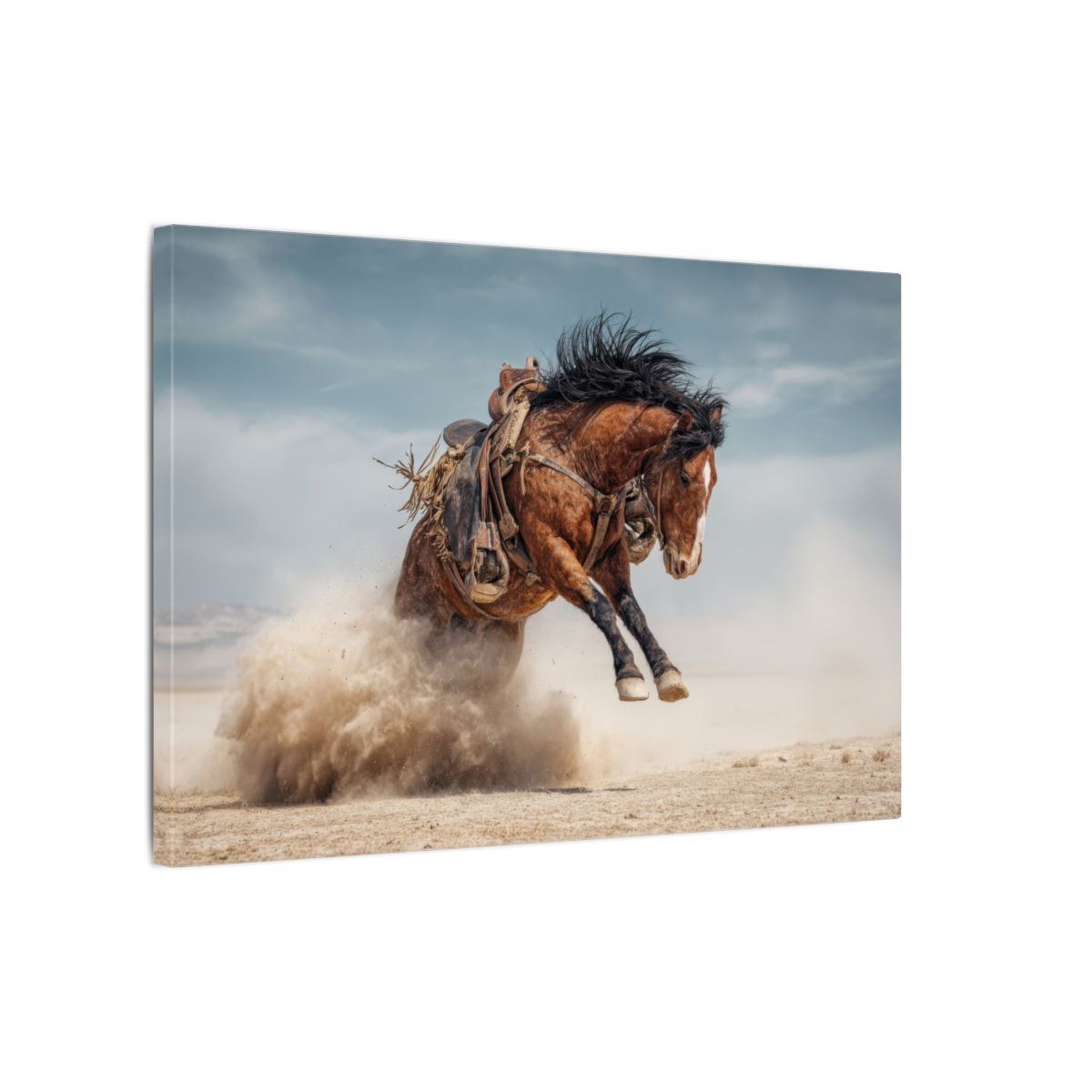 Western Bucking Horse Canvas Art – gallery wrapped canvas, side view