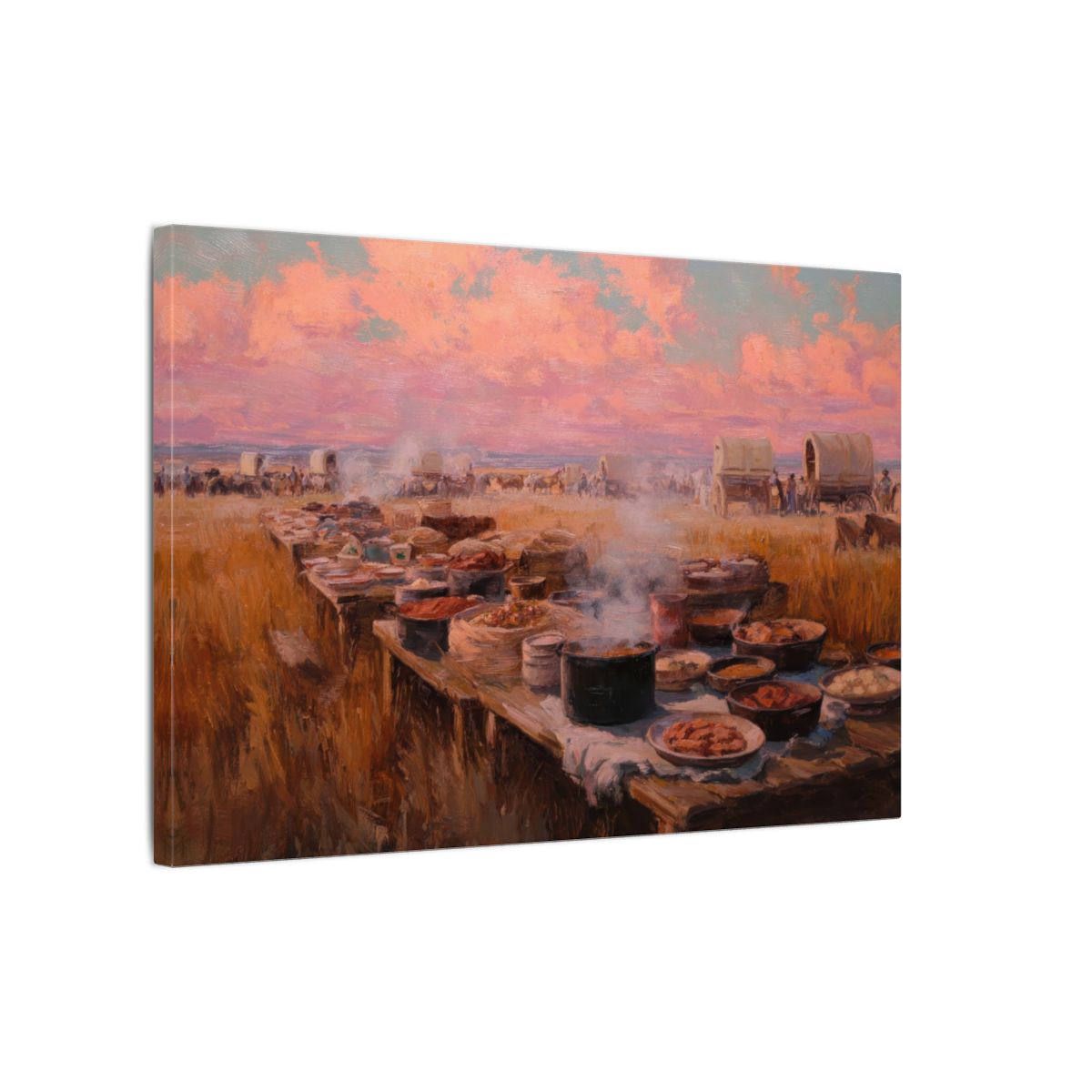 Western Chuckwagon Dinner Canvas Art – gallery wrapped canvas, side view