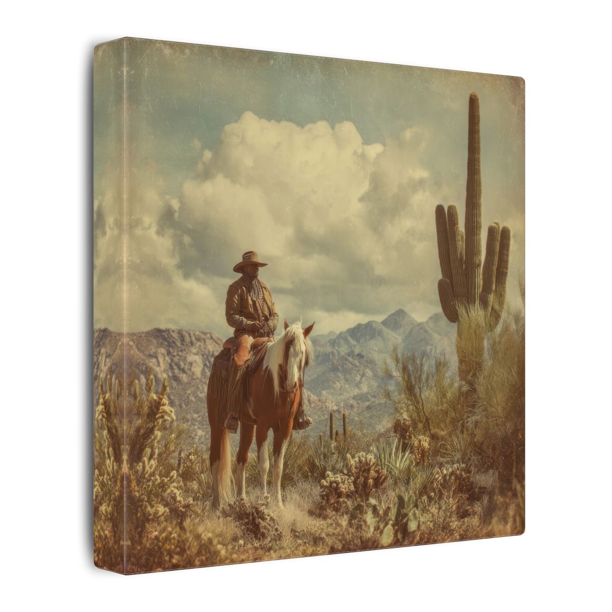 Western Cowboy Desert Canvas Wall Art – gallery wrapped canvas, side view