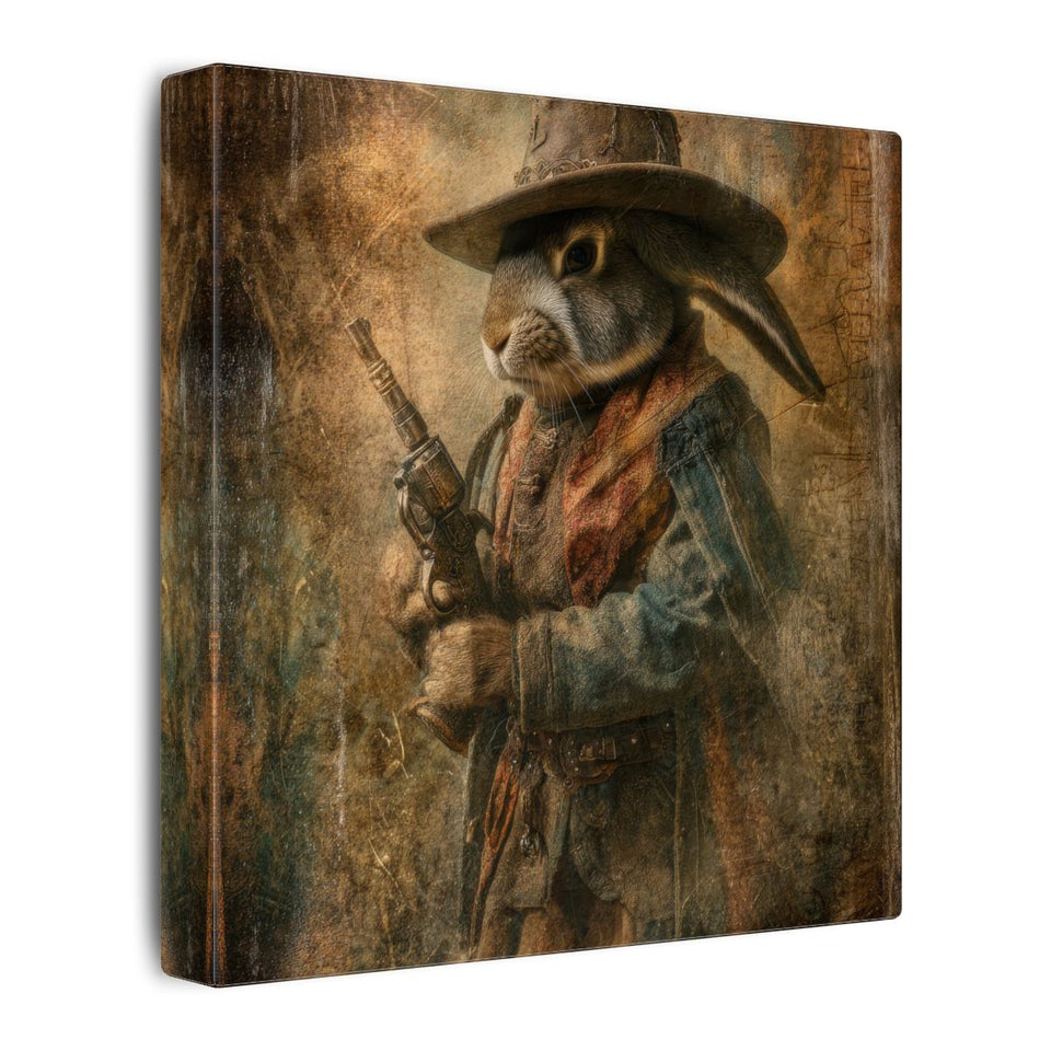 Western Cowboy Rabbit Canvas Wall Art – gallery wrapped canvas, side view