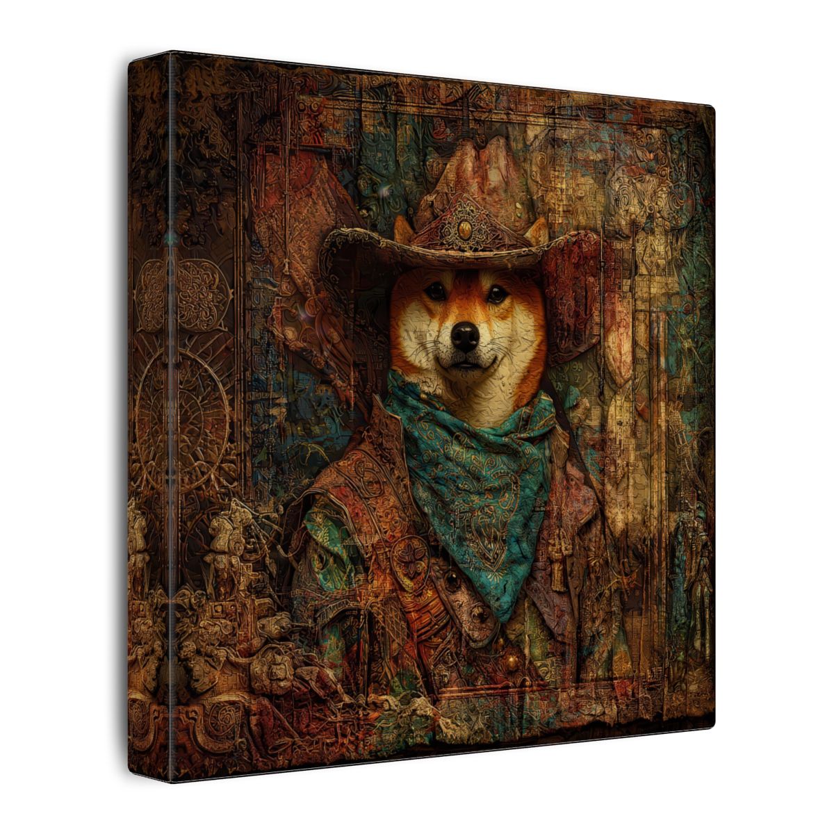 Western Cowboy Shiba Inu Canvas Print – gallery wrapped canvas, side view
