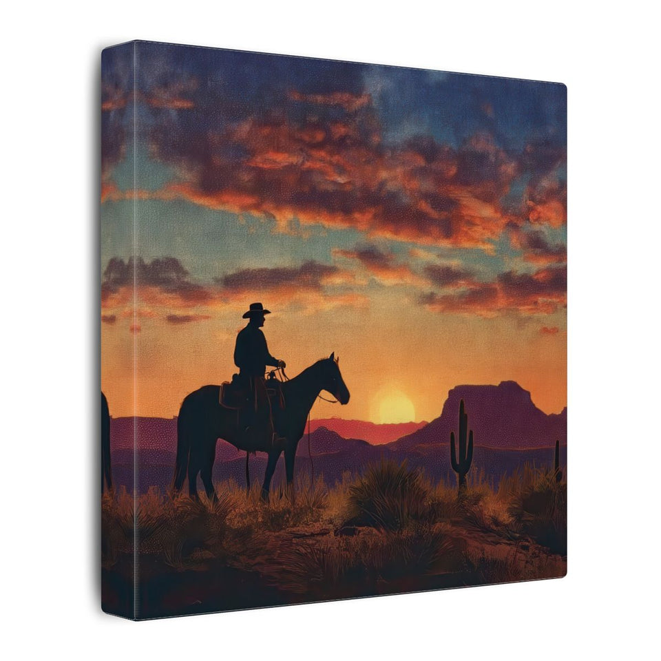 Western Cowboy Silhouette Canvas Art – gallery wrapped canvas, side view