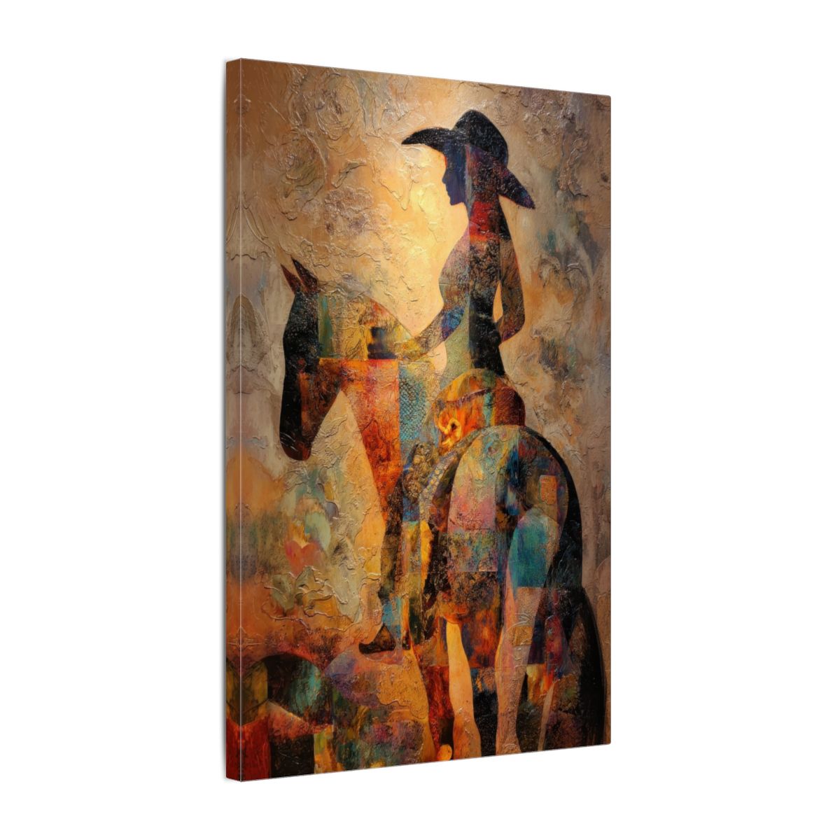 Western Cowgirl Abstract Canvas Art – gallery wrapped canvas, side view