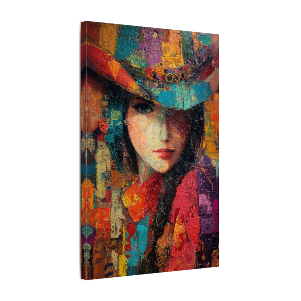 Western Cowgirl Abstract Canvas Wall Art – gallery wrapped canvas, side view