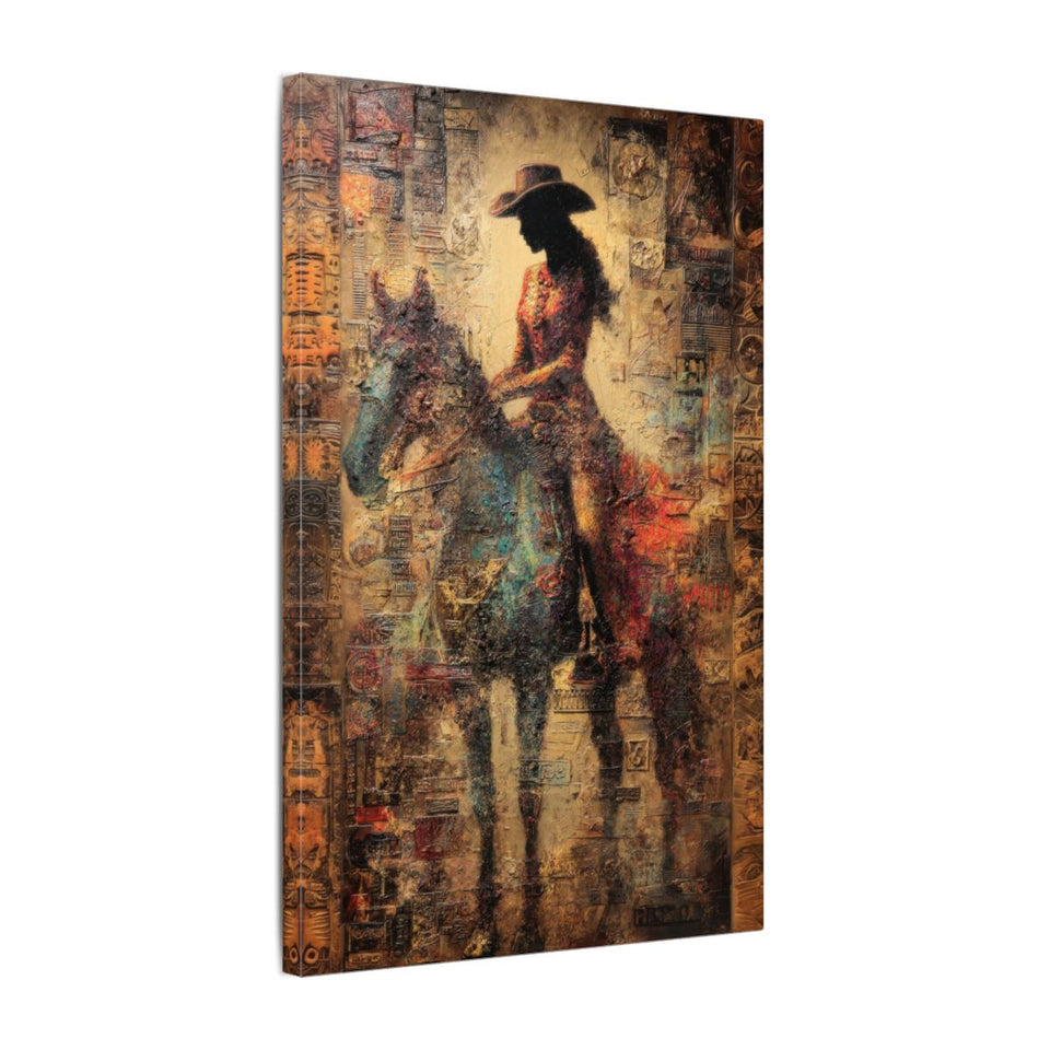 Western Cowgirl Abstract Canvas Wall Art – gallery wrapped canvas, side view