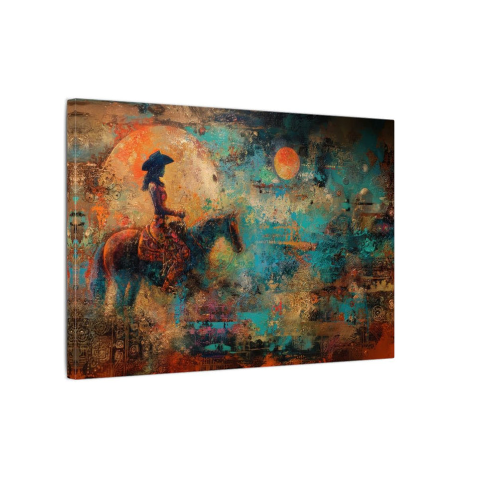 Western Cowgirl Witch Abstract Canvas Art – gallery wrapped canvas, side view