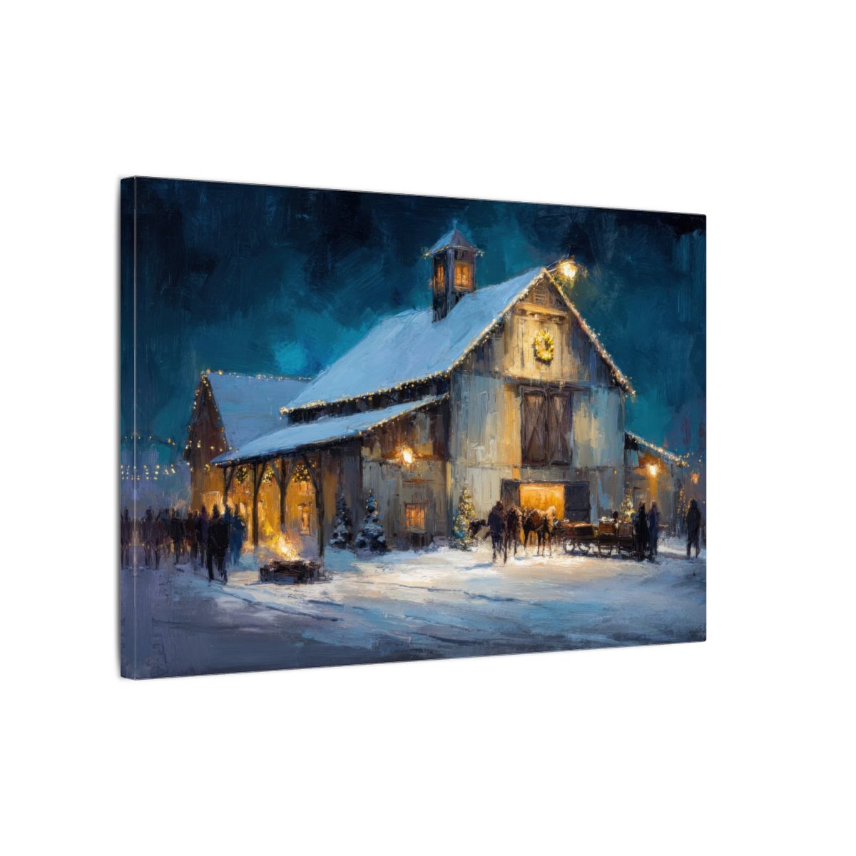 Winter Barn Wedding Wall Art – gallery wrapped canvas, side view